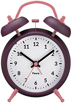 FISURA - Aubergine Analogwecker ohne Ticken. Wecker mit Led-Nachtlicht. Zifferblatt 9 Zentimeter.11,7x5,5x16. Metall und ABS