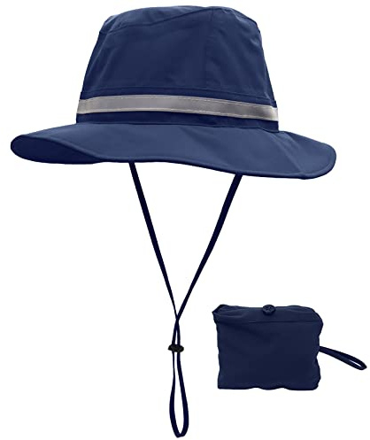 Huakunda Uomini Cappello Impermeabile Asciugatura Rapida Protezione UV Pieghevole Cappelli da Pioggia Cappelli da Sole Aria per Caccia Escursionismo Pesca (IT, Testo, Taglia Unica, Blu Navy)