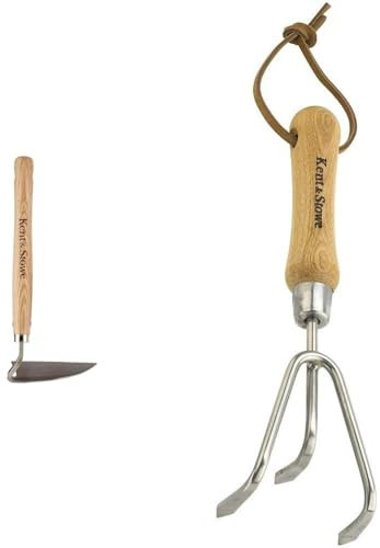Kent & Stowe Schneidehacke – Gartenhacke aus Edelstahl entfernt Unkraut und Moos & 3 Zinken-Grubber – Handgrubber aus Edelstahl zum Aufbrechen verhärteter Böden