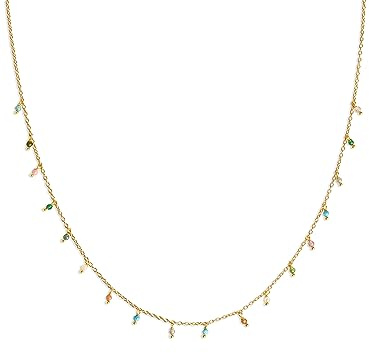 SINGULARU - Collar Dancing Stones. Latón con Baño en Oro de 18 Kt y Piedras Naturales. Cadena con Colgantes de Talla Única 35 cm con Alargador. Joyas para Mujer