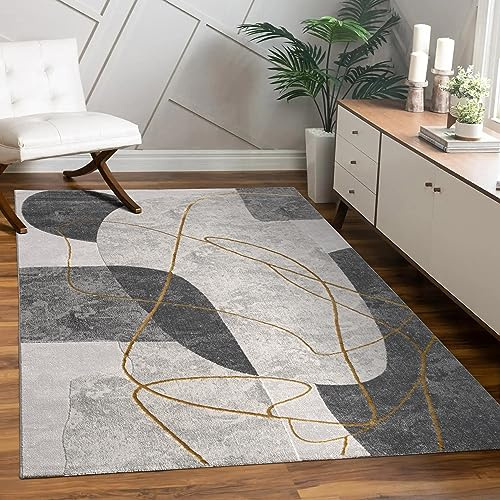 Paco Home Teppich Wohnzimmer Schlafzimmer Moderner Kurzflor glänzendes Palmen-Muster Florales Design Geometrisch Hoch-Tief-Effekt 3D, Grösse:120x160 cm, Farbe:Grau