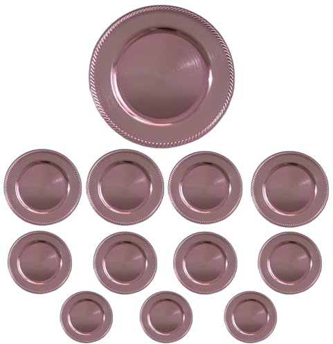 Generico Sottopiatti ROSA ANTICO Bordo MULTIRIGHE, uso Decorativo in plastica Rigida Bordo RIGHE, Tondo 33 cm, Natale cenone sotto Piatto Natalizio Cenone Capodanno Aperitivo (12)