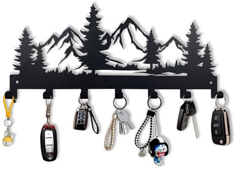 CatTerranM Metal Key Holder, Wall Mounted Key Hooks, Key Holder for Wall, Key Organizer Rack with 7 Hooks, Key Hanger Decor for Kitchen, Entryway, Hallway, Bedroom, Doorway (Mountain 12IN)