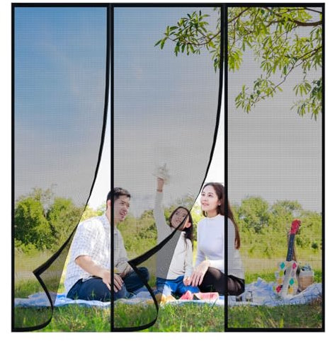 120x250cm MagnéTique Moustiquaire Porte,Le rideau magnétique est idéal pour la porte de balcon,de cave et de terrasse,montage facile à coller sans perçage,Noir