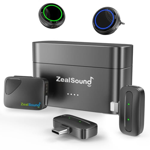 Zealsound Wireless Lavalier Microphone for iPhone Android Camera PC– 2TX + 3RX, 48KHz/24B Noise Cancelling Mini Lapel Mic with 40H Battery 1000ft Range, for Vlog Interview Video Recording Creator, M9