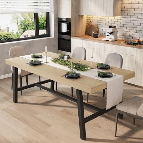 GarveeHome Industrial Dining Table for 6-8 People, 70.87 Long Large Kitchen Table with Sturdy Metal Frame, Rectangular Counter for Dinner, Kitchen, Dining Room (Natural, 71 Non-extendable)