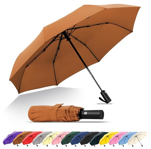 SoulRain Compact Windproof Travel Umbrella - Small, Mini Folding Parasol Kring Buckle. for Backpacks and Cars, Offering Sun & UV Protection(Brown)