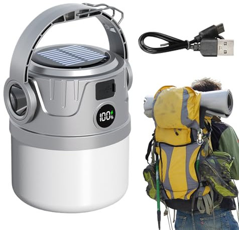 Lanterne Solaire de Camping | Lampe LED Rechargeable pour Urgences et Activités Extérieures,Lampe Portable avec Affichage Numérique pour Randonnée, Pêche et Activités Extérieures