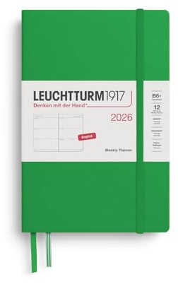 LEUCHTTURM1917 372718 Veckokalender Paperback (B6+) 2026, Spring Leaf, engelska