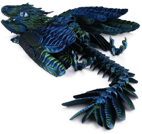 Vexara 3D Printed Dragon with Wings Feathered Wyvern Dragons Fidget Toy Mystery Crystal Animals Figure Halloween Easter Gifts for Home Office Desktop Pet (Blue)