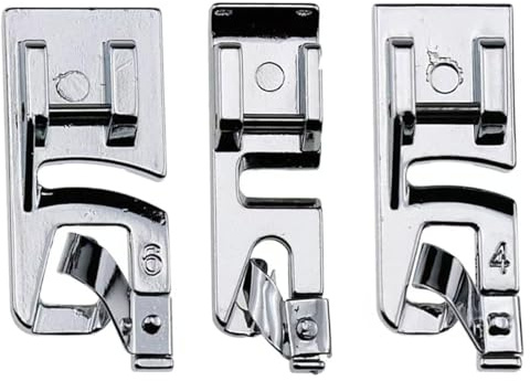 Narrow Rolled Hem Presser Foot Set (6mm, 4mm, 3mm) – Fits All Low Shank Snap-On Machines, Durable Professional Hemming Feet, Easy to Install for Home & Craft Sewing