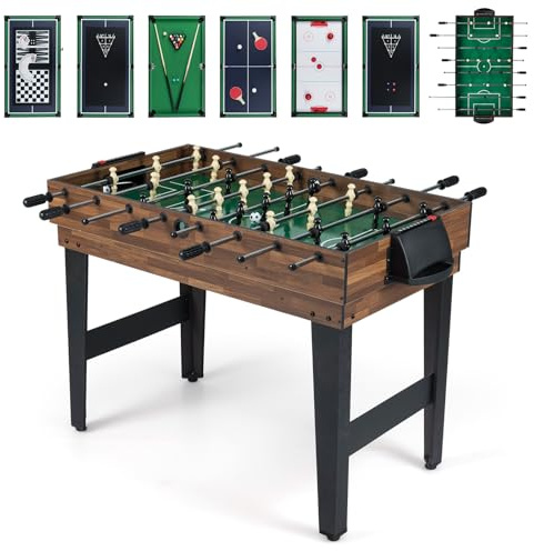 COSTWAY 10 in 1 Multi Spieltisch, Multifunktionstisch mit Tischfußball, Hockey, Billard, Shuffleboard, Bowling & 4 Brettspiele, Kombi-Tisch aus Holz Spielzimmer, Tischkicker für Kinder, Erwachsene