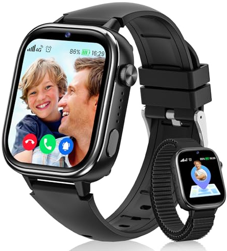 Oliimptek 4G Smartwatch Bambini, Orologio Smartwatch Bambini con GPS, Videochiamate, Chat Vocale, SOS, modalità Scuola, Contapassi, Sveglia, Giochi, Smart Watch Regalo per Ragazzi e Ragazze, Nero