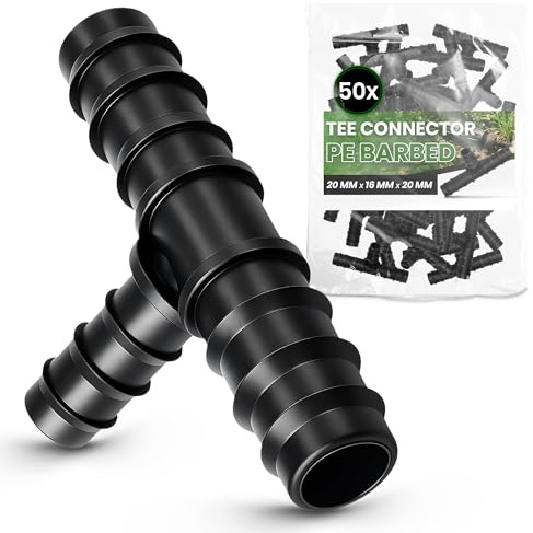 Instalguru 50x Raccordo A T 20x16x20 mm Connettore Tubo Irrigazione Goccia Giunto Polietilene Sistema Innaffiamento Giardino Accessori Idraulici Unione Manichetta Ala Gocciolante Orto