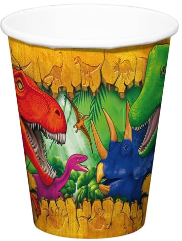 6 Gobelets en carton Dinosaures 250 ml - Coloré - Taille Unique