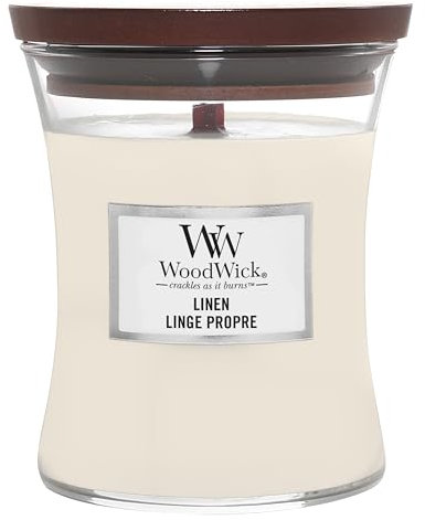 WoodWick Medium Hourglass Scented Candle | Linen | with Crackling Wick | Burn Time: Up to 60 Hours
