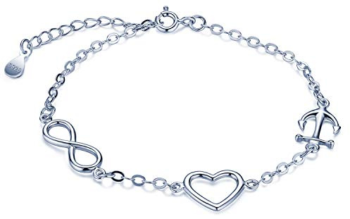 Pulsera de plata de ley 925, pulseras de corazón con símbolo de infinito y ancla, pulseras ajustables para mujeres y niñas, plata, regalo de cumpleaños de Navidad