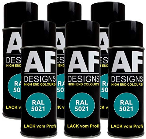 Alex Flittner Designs 6X Ral Pintura en Espray Pintura Coche Laca Colorida Lata de Aerosol RAL5021 Azul Agua Seda Mate