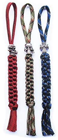 Danuland 3 Stück Messer Paracord Lanyard Seile mit Alu Schädel und Kreuz Anhänger, EDC Multifunktionswerkzeug Outdoor Camping Klappmesser Gadget Ornamente
