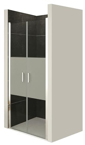MOMENTS OF GLASS Mampara de Ducha, Puerta Doble Abatible 83-86 x 195 cm - Vidrio de Seguridad Parcialmente Satinado ESG 6 mm, Perfiles Cromo #NM