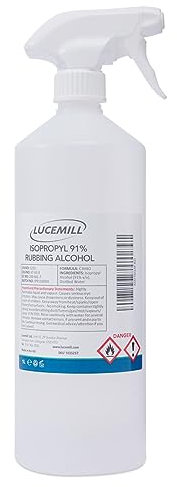 Lucemill 91% Rubbing Alcohol | 1 Litre | Super Strength IPA Surface Sanitiser | 91% Isopropyl Alcohol | Clear Liquid | Comes with Trigger Spray