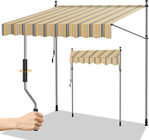 Randaco Tenda da Sole a Morsetto con manovella per Balcone, 350x120cm Tenda da Sole per Balcone, Regolabile in Altezza, Idrorepellente, Protezione Solare, Senza Forare, Giallo Blu
