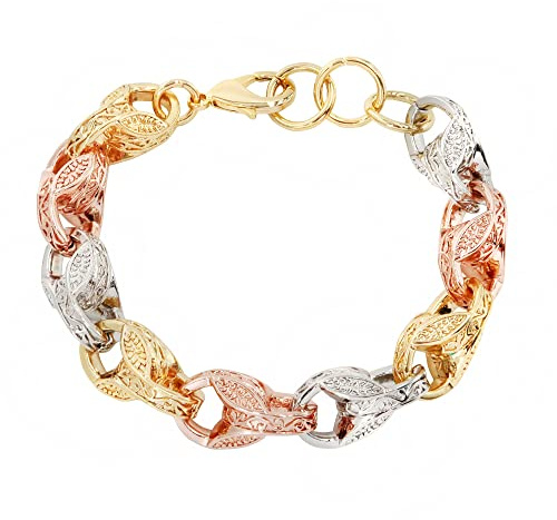 THE BLING KING Bracciale a tulipani 3D a tre colori, lunghezza 15 mm, placcatura in oro reale 18 K, con finitura di lusso e dettagli, elegante gioiello a tulipano, 9 inches, Oro giallo Ottone