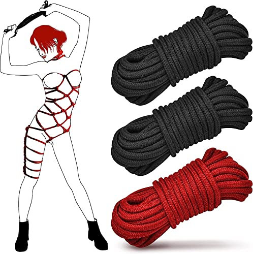 Prosixtoy Sex Bondage Seil - 3x10M 8MM Super Weiches Baumwollseil BDSM Anfänger Set, Shibari Bondage Seile Restraint Kit SM Erwachsene Sexspielzeug für Frauen Männer und Paare (Schwarz+Rot)