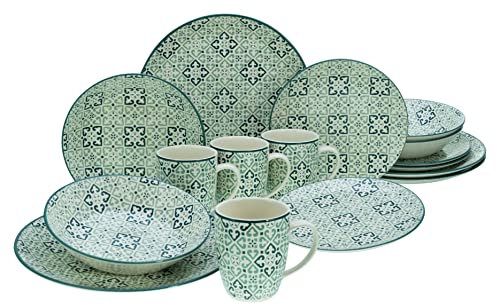 CreaTable, 17848, Serie Yara, 16-teiliges Geschirrset, Kombiservice aus Steingut, spülmaschinen- und mikrowellengeeignet, Qualitätsproduktion