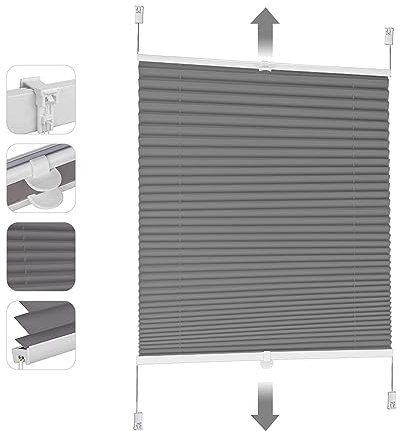 Sekey Plissee ohne Bohren Verdunkelung, Fenster Plissee Klemmfix Jalousie 110 cm breit, Verspannt Blickdicht Sonnenschutz Fensterollo, 110x150cm, Grau