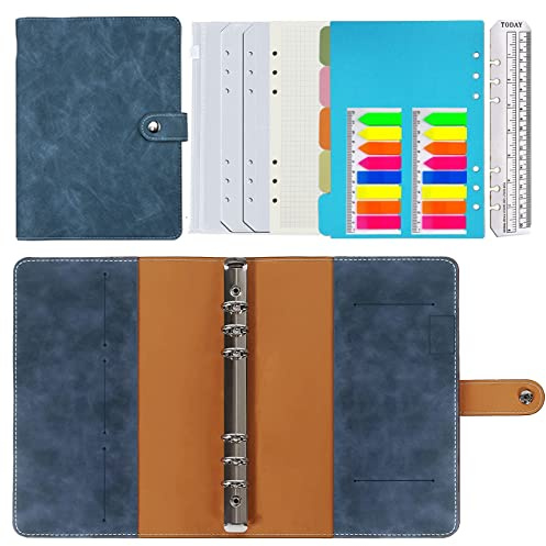 Carnet à Anneaux a5 Rechargeable,PU Cuir Carnet à Anneaux Rechargeable pour Travail de Voyage et Organisateur,Cadeau pour Filles, Garçons(Bleu A5)
