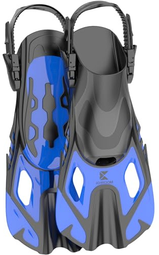Khroom Aletas Cortas Adultos / niños Talla 32-47 | Aletas de Snorkel Ajustables Cortas | Aletas de natación Aletas Cortas para Snorkel | Aletas de Buceo Ajustables para Nadar / bucear Azul (32-36)