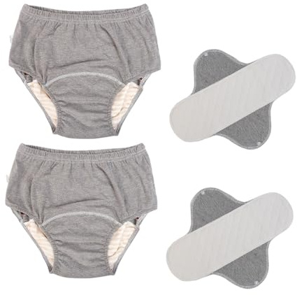2 Pack Washable Incontinence Underwear for Men/Women, TPU Leakage-Proof Adult Cloth Diaper Nappy with Inserts, Reusable Absorbent Urinary Briefs for The Elderly, Disabled, Postpartum (Grey-L)