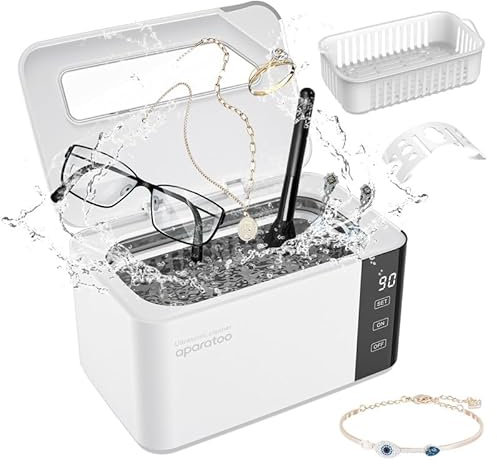 Limpiador Ultrasonico, 50W 600ML Limpiar Plata Ultrasonico con 5 Modos de Ajuste 43KHz, Portátil Hogar Profesional Ultrasonic Cleaner para Anillo Gafas Relojes Dentadura Maquinillas de Afeitar
