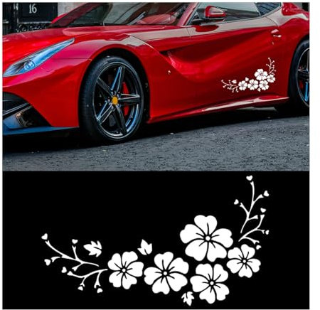 JNNJ 4 Pezzi Decalcomanie per Auto Floreali, Macchina Adesivi per Decorazioni Esterne Automobilistiche in Vinile per Decalcomanie Auto a Fiori, Universali SUV Camion Moto Camper Van(Bianco)
