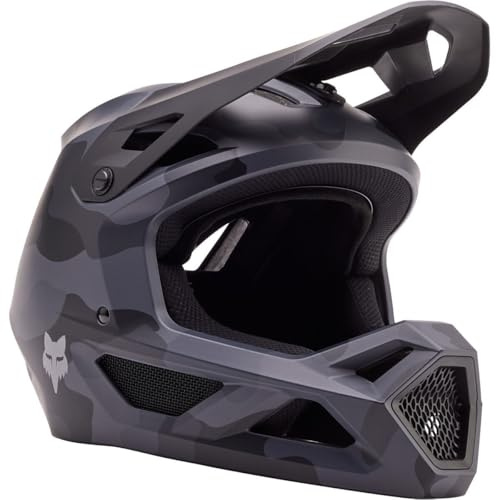 Fox Racing YTH Rampage CAMO CE/CPSC MTB Helm – leichtes ABS – MIPS – 360° Belüftung – verstellbares Visier – GoPro-Halterung – Black Camo, Größe: YL
