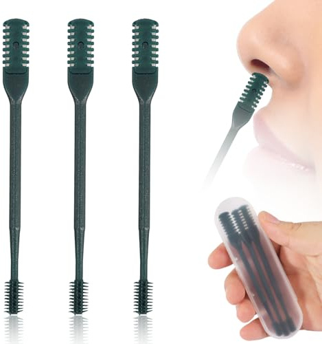 3 Piezas 2 en 1 Recortador de Vello Nasal, Giratorio 360° Cortador Pelos Nariz Doble cara Limpiador de Vello Nasal Manual Quita Pelos Nariz con Recogedor de Orejas para Hombres Mujeres (Verde Oscuro)