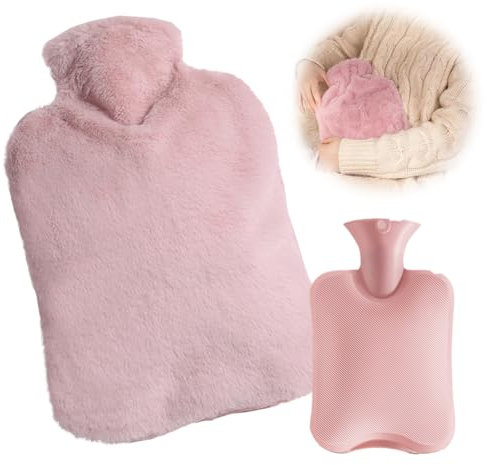 VONJUMA Wärmflasche Mit Bezug Wärmeflasche Flauschig Wärmflaschen Mit Känguru Tasche Auslaufsicher Und Getestet Wärmflasche Lange Warm Bettflasche Für Kinder Und Erwachsene Rosa 1000Ml