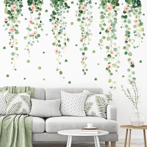 SHUCHING Adesivi Murali Vite Verde, Adesivi da Parete Foglie di Eucalipto, Stickers Decorazioni per Camera da Letto Soggiorno