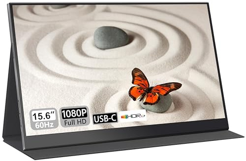 UFYQL Portable Monitor, 15.6 1080P FHD IPS Travel Display, Plug & Play Smart Cover, USB-C & Mini HDMI, VESA Mountable Second External Screen for Laptop, PC, MacBook, Xbox, PS5