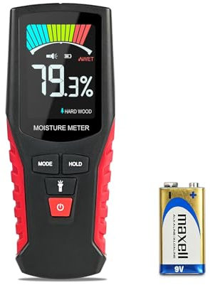 Pinless Wood Moisture Meter Damp Meter with Backlit LCD Screen Non-Invasive for Wallboard Masonry Hardwood and Softwood Moisture Detection