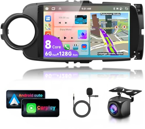 6G&128G 8-Core,VECHTEL 7 bilradio för Toyota Yaris Grmn 2012-2017 med trådlös Android Auto CarPlay, DSP, Android 15, bluetooth, RDS/FM-radio, Navi Wi-FI/AHD backkamera