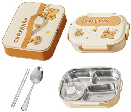 Ihdjasg Con Contenedores - con Compartimentos de Diseño - Porta Alimentos Acero Inoxidable Para Colegio Oficina Picnic