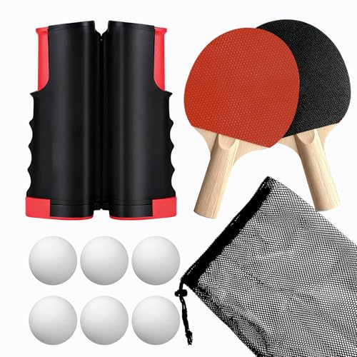 Set de Tennis de Table,Raquette de Ping-Pong Professionnelle Antidérapante et Durable,Convient aux Débutants et aux Avancés,Comprend Un Filet, 2 Raquettes, 3 Balles de Ping-Pong et Un Sac