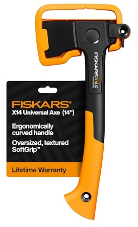Fiskars X14 Universal Hatchet 14, Forged Steel Blade for Limbing & Chopping Kindling, Ergonomic Curved FiberComp Handle & Low-Friction Coating for Clean Cuts in Fresh Resinous Wood