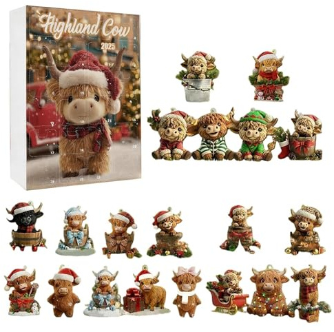 Calendrier De L Avent En Ornements De Noël - Décorations De Vache En Acrylique 2D - 24 Pièces Décorations De Vache Pour Sapin De Noël | Pour Fête Mur Cheminée Table De Chevet Comptoir D Exposition Sal