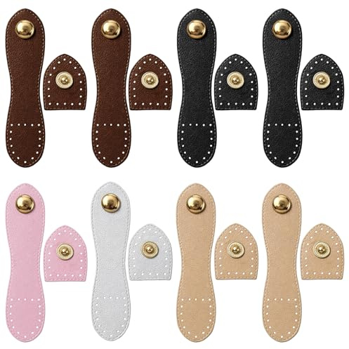 8 Sets Leather Snap Buckles Closures, Sew on PU Leather Tab Closures Buckles Fasteners DIY Craft Snaps Button Closure Bag Making Supplies for Wallet Purse Jacket Notebook (5 Colors)