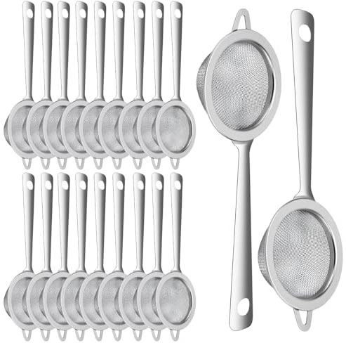 TAICHEUT 20 colini da tè a maglia fine, setaccio in acciaio inox con manico per foglie di tè sfuso, miscelazione cocktail, spezie, ingredienti da forno