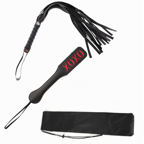 Nzoike 3 Piezas，Fusta para Caballos, Juguetes para Parejas, Juego para Parejas látigo Trenzado Negro，Bolsa de Almacenamiento