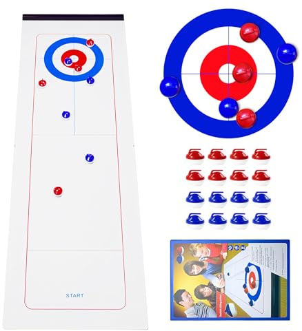 Table Top Curling Game, Foldable & Portable Curling Games with 16 Balls | Splicing Curling Kit | for Family Party Travel | Indoor Interactive Game | Adult Kids Tabletop Shuffleboard